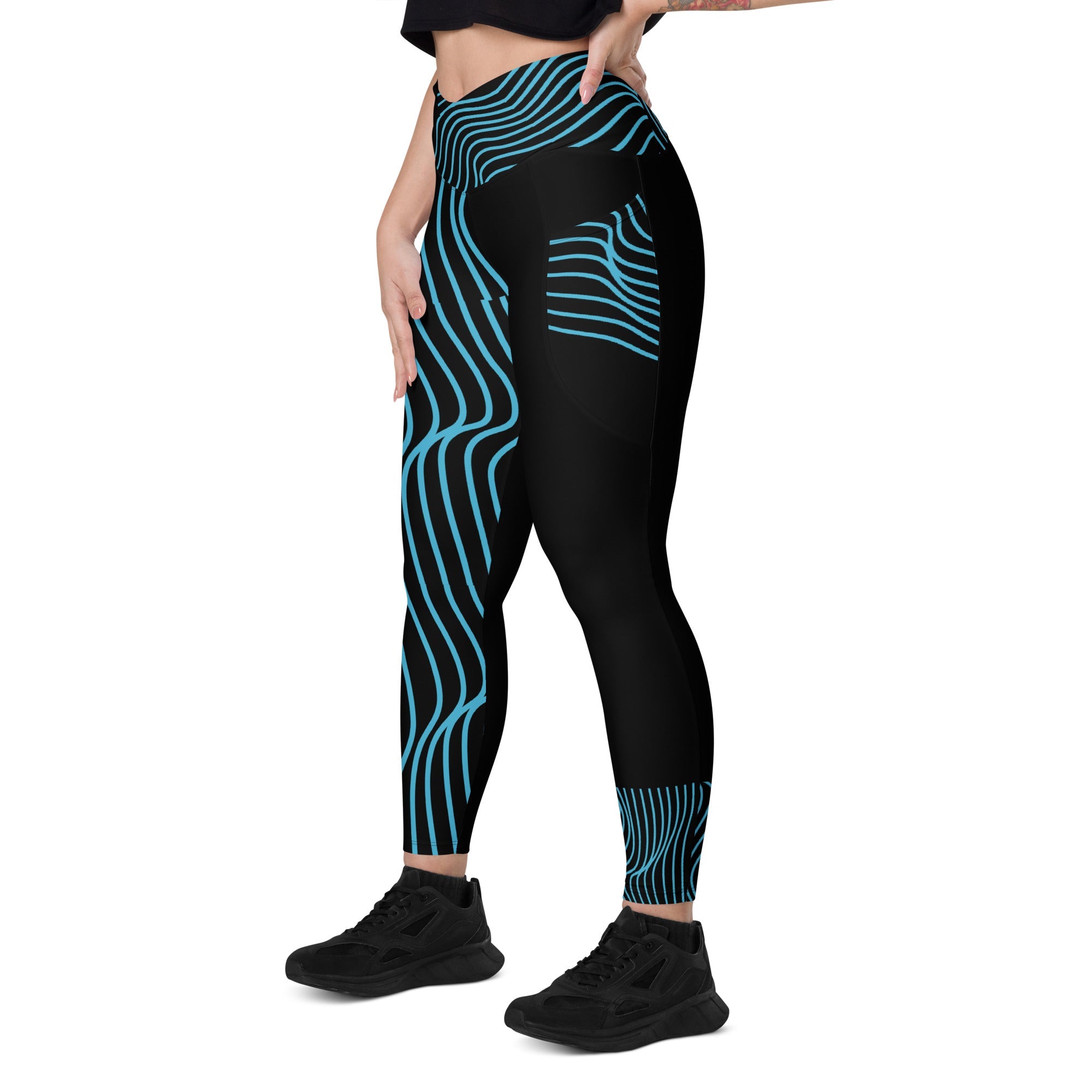 Black Workout Leggings with Pockets. Streetwear or Gymwear Crossover Leggings. Yoga Pants. WickedYo.